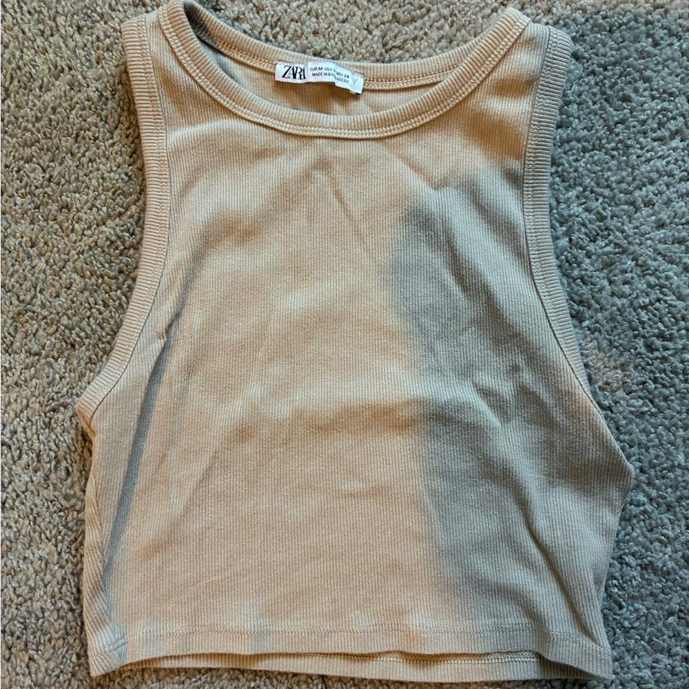 Zara Beige Sleeveless Ribbed Top